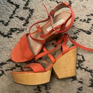 Diane Von Furstenberg Strappy Orange and Tan Sandals